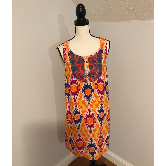 Anthropologie Floreat Kaleidoscope Print Silk Sequin Shift Dress - Size 10 - Picture 1 of 12